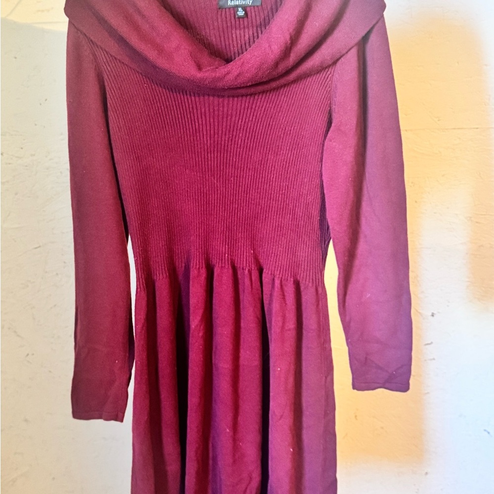 Relativity Maroon Cowl Neck Sweater Dress